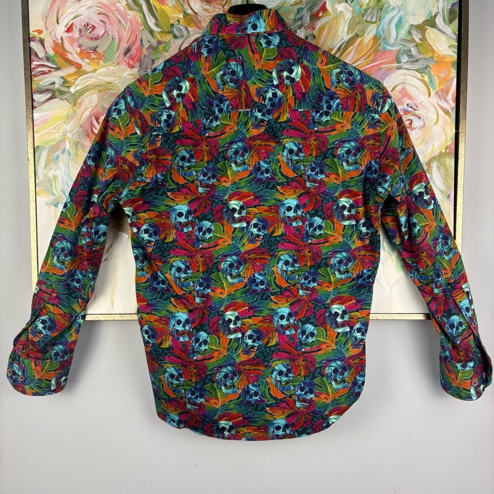 Luchiano Visconti Skull Print Button Down Shirt Small Colorful Cotton - Picture 8 of 9